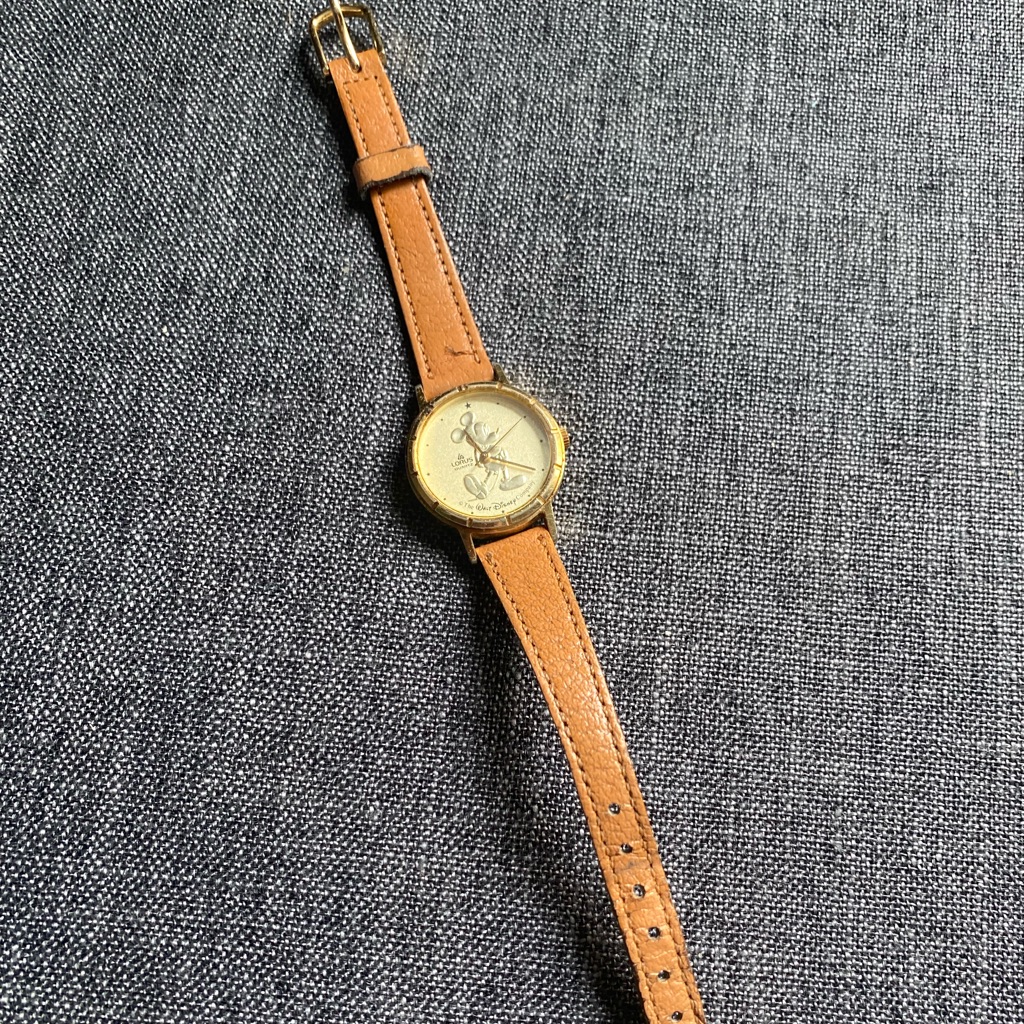 Disney Lorus Watch Featuring Mickey Mouse On Gold Face And Tan Band
